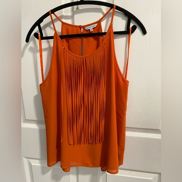 Naked Zebra Orange Sleeveless High-Neck Fringe Camisole/Blouse Size L - Picture 2 of 4
